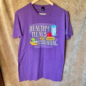 Healthy Meals Graphic Tee Womens S Purple Crewneck Cotton Tultex Fitness Vibe
